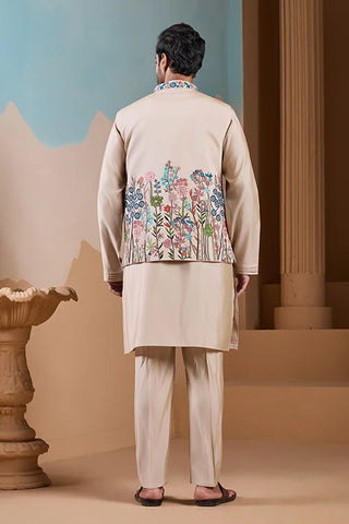 Elegant Fashionable Beige Koti Kurta Set for Mens Wear