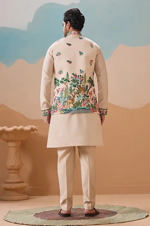 Latest Beige Color Koti Kurta Set for Mens Wear Collection