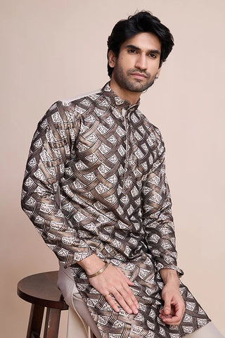 Traditional Beige Color Silk Kurta with Heavy Thread & Hand Work