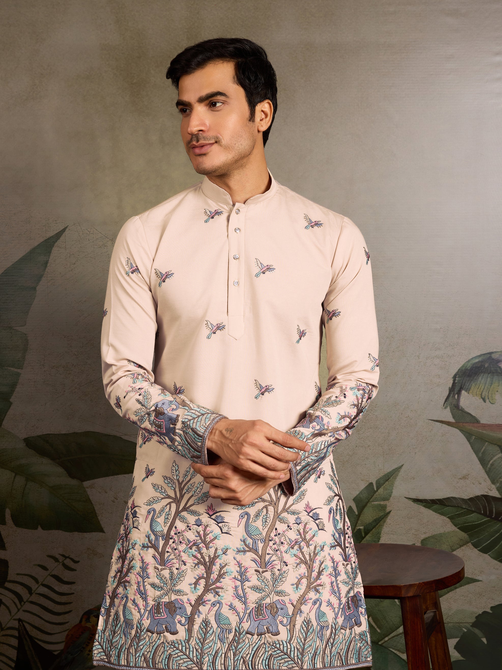 Beige Embroidered Work Beautiful Kurta for Men