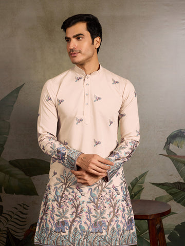 Beige Embroidered Work Beautiful Kurta for Men