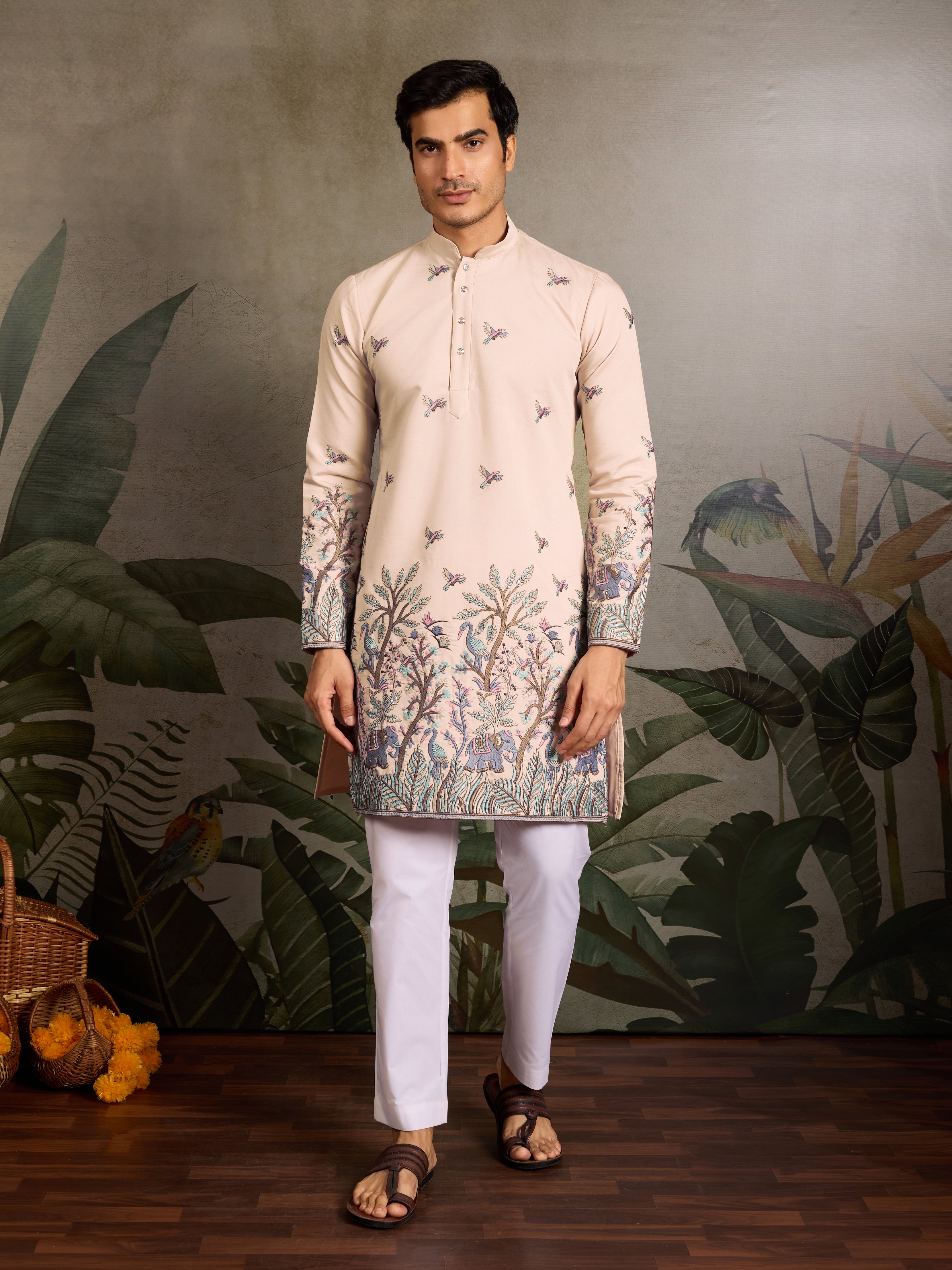 Beige Embroidered Work Beautiful Kurta for Men