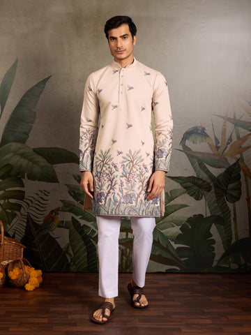 Beige Embroidered Work Beautiful Kurta for Men