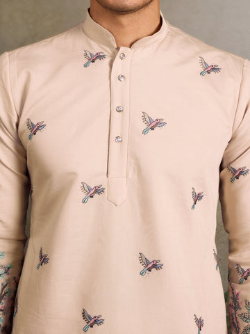 Beige Embroidered Work Beautiful Kurta for Men