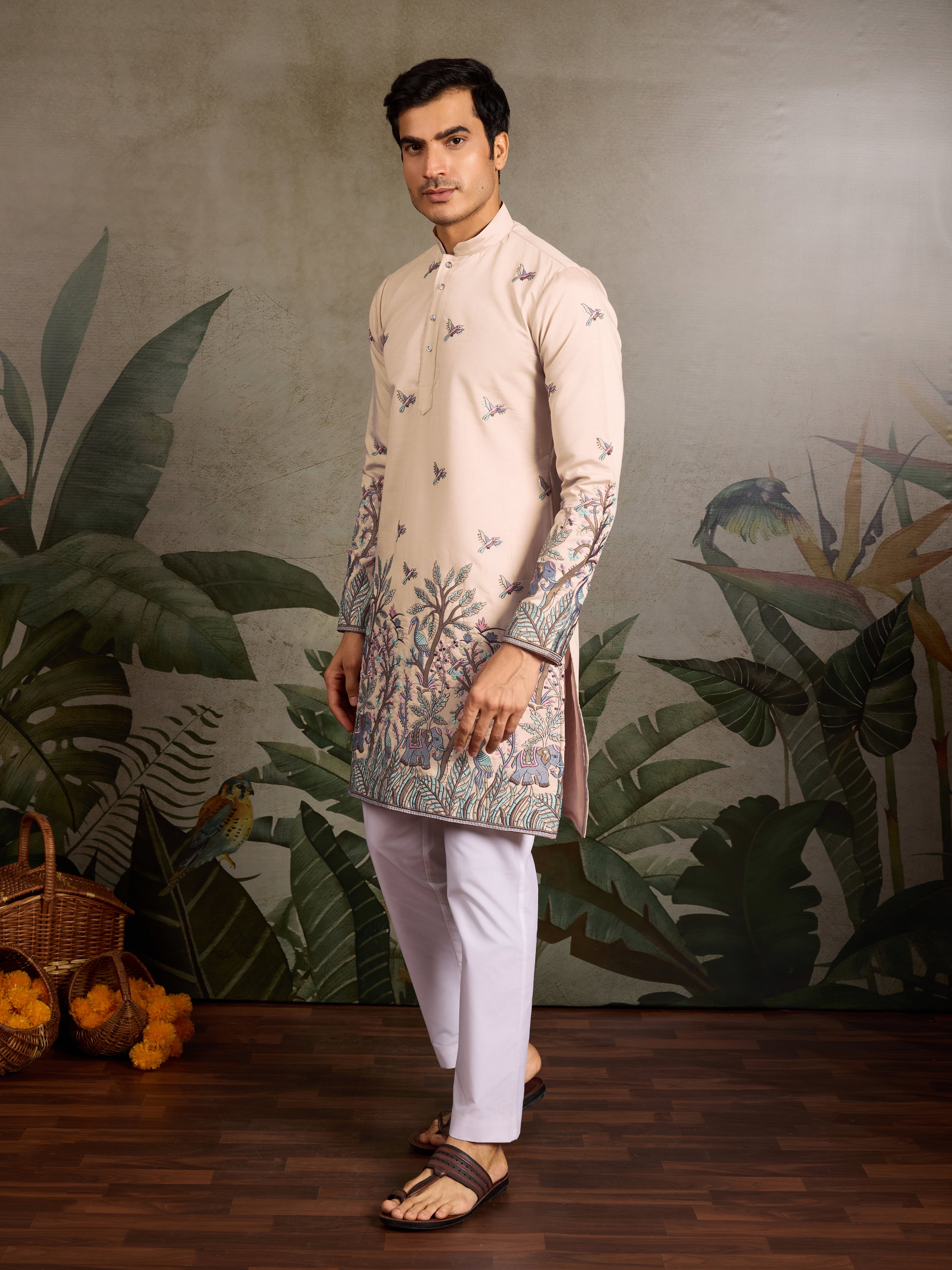 Beige Embroidered Work Beautiful Kurta for Men
