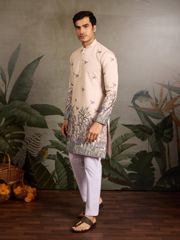 Beige Embroidered Work Beautiful Kurta for Men