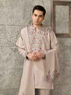 Trendy Beige Japanese Lachka Thread Sequin Kurta Dupatta Set for Men
