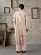 Trendy Beige Japanese Lachka Thread Sequin Kurta Dupatta Set for Men
