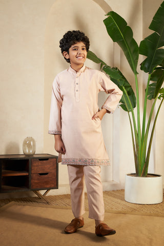 Beige Traditional embroidered Koti Kurta for boys
