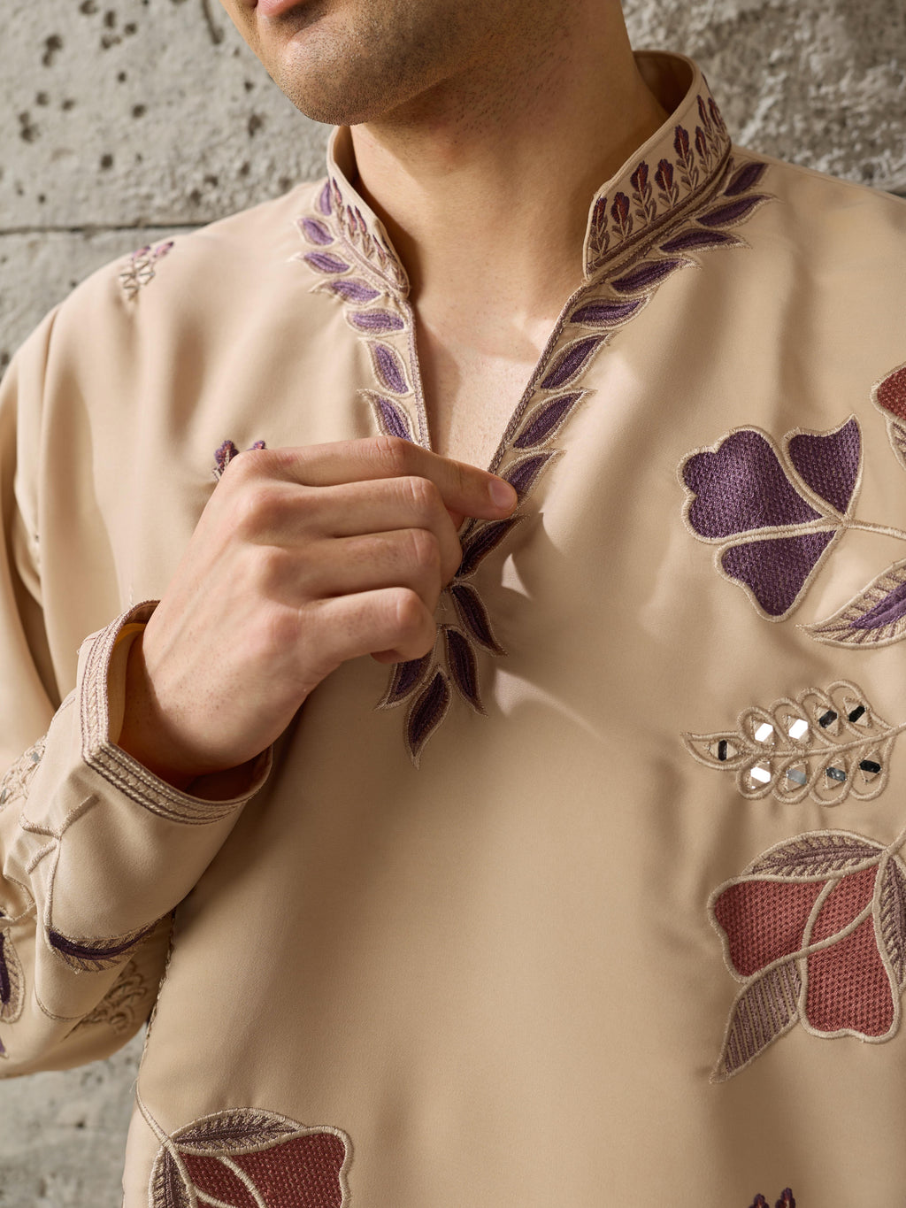 Beige Japanese Lachka Embroidered Kurta Set For Ethnic Wear
