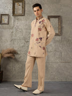 Beige Japanese Lachka Embroidered Kurta Set For Ethnic Wear

