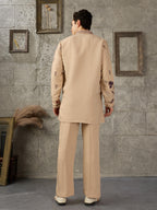 Beige Japanese Lachka Embroidered Kurta Set For Ethnic Wear
