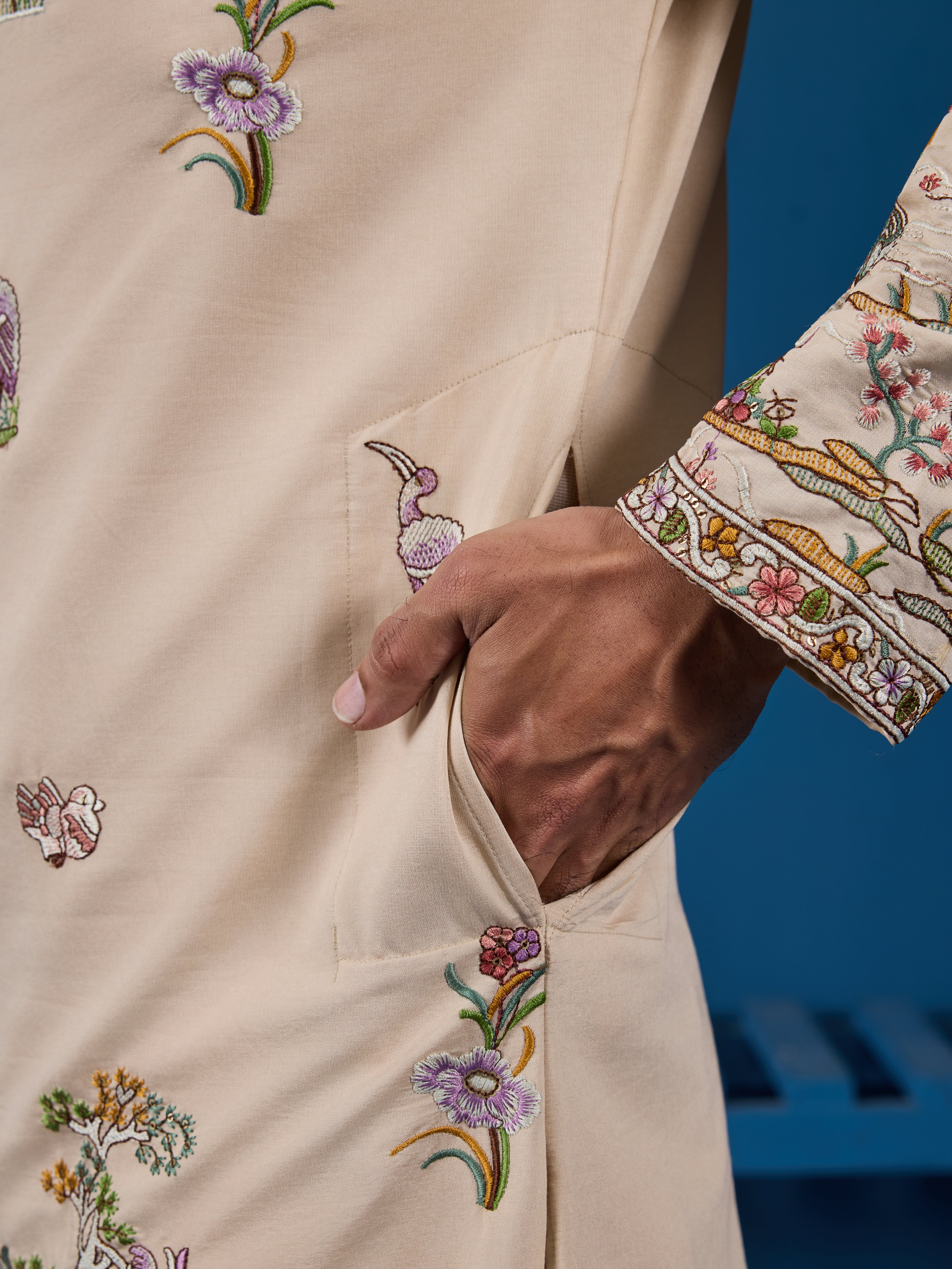 Perfect Festive Choice Beige Ethnic Kurta for Mens Wear