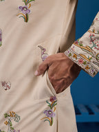 Perfect Festive Choice Beige Ethnic Kurta for Mens Wear