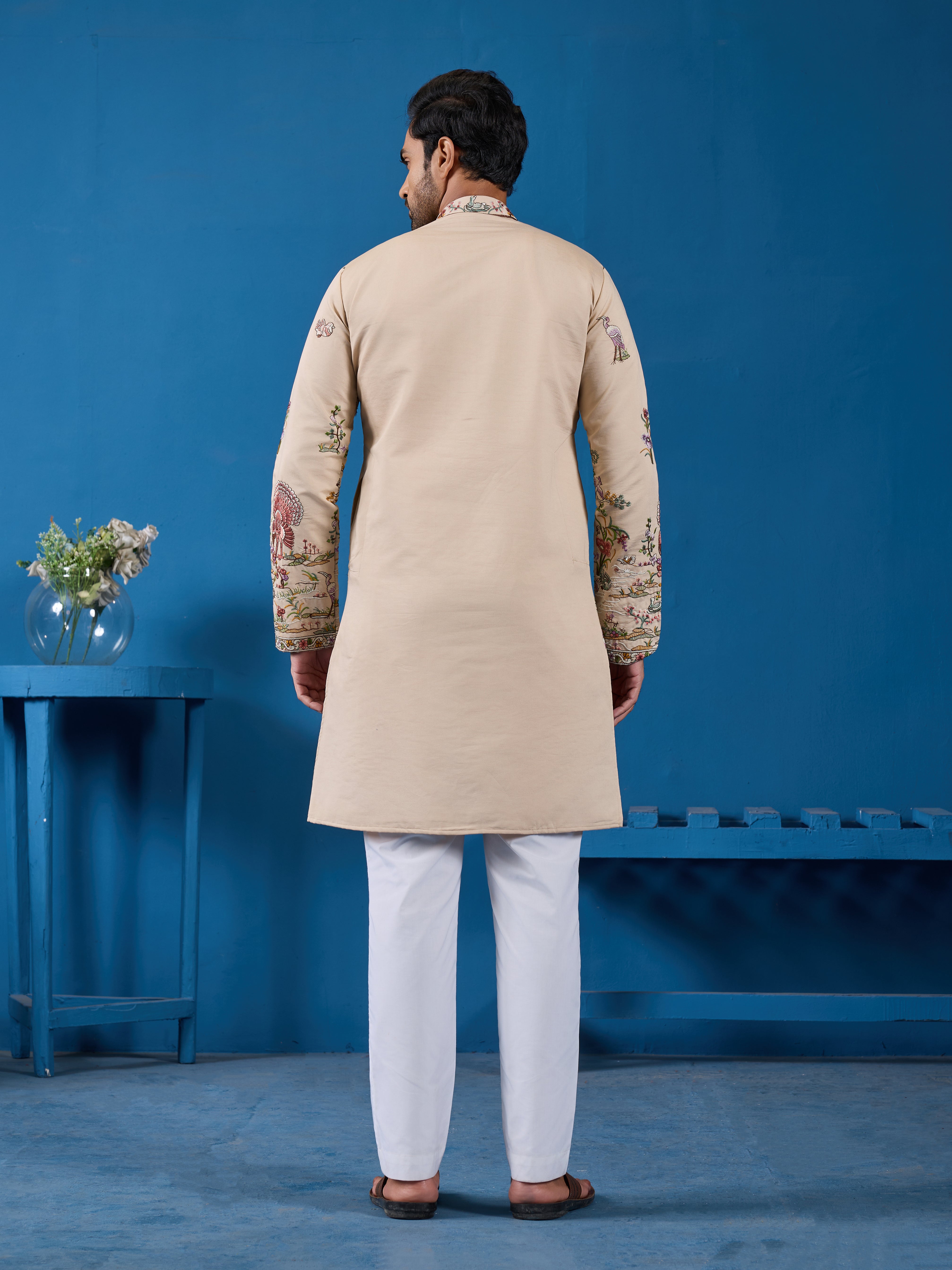 Perfect Festive Choice Beige Ethnic Kurta for Mens Wear