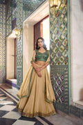 Party Wear Beige Fendi Heavy Flair Lehenga Choli Set for Women
