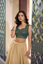 Party Wear Beige Fendi Heavy Flair Lehenga Choli Set for Women
