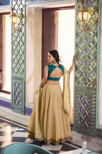 Party Wear Beige Fendi Heavy Flair Lehenga Choli Set for Women
