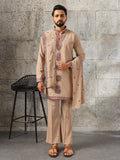 Royal Beige Japanese Lachka Festive Kurta Dupatta Set For Men
