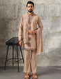 Royal Beige Japanese Lachka Festive Kurta Dupatta Set For Men