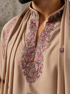 Royal Beige Japanese Lachka Festive Kurta Dupatta Set For Men
