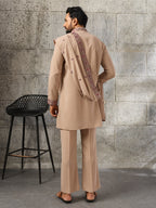 Royal Beige Japanese Lachka Festive Kurta Dupatta Set For Men
