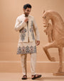 Tendy Beige Wedding Special Koti Kurta Set for Mens Wear