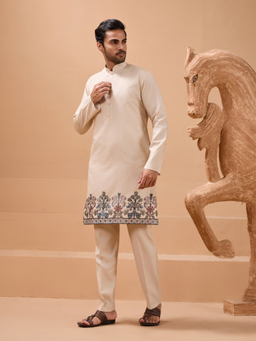 Tendy Beige Wedding Special Koti Kurta Set for Mens Wear Color Koti Kurta Set Pair for Men Collection
