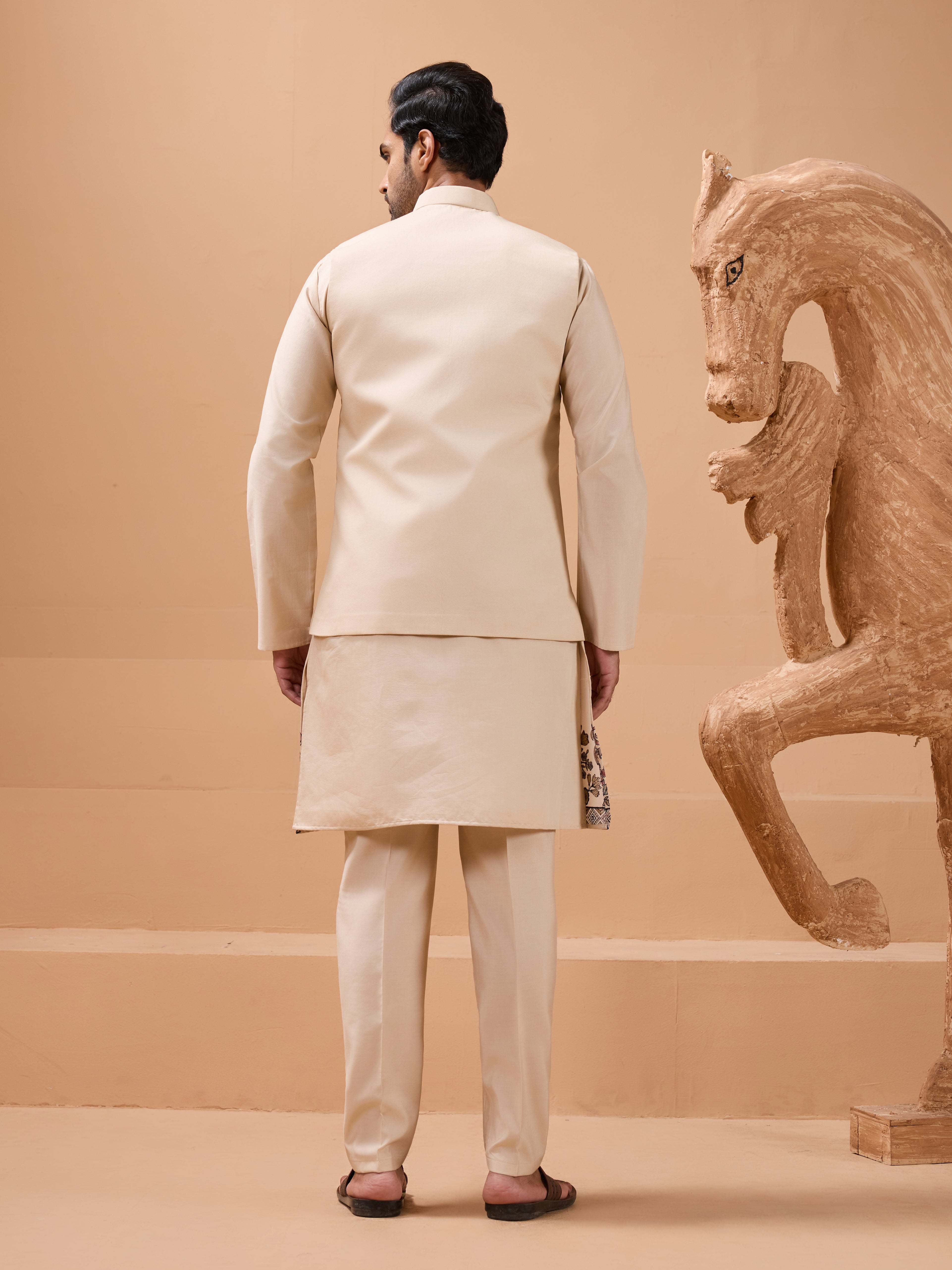 Tendy Beige Wedding Special Koti Kurta Set for Mens Wear Color Koti Kurta Set Pair for Men Collection
