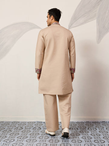 Beige Color Kurta Pant Set for Mens Traditional Outfit