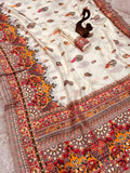 Glamorous Beige Pashmina Saree With Pulsating Blouse Piece