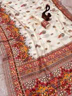 Glamorous Beige Pashmina Saree With Pulsating Blouse Piece