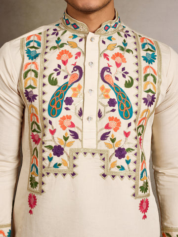 Beige Color Special Embroidered Kurta for Mens Wear