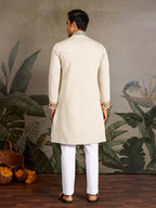 Beige Color Special Embroidered Kurta for Mens Wear