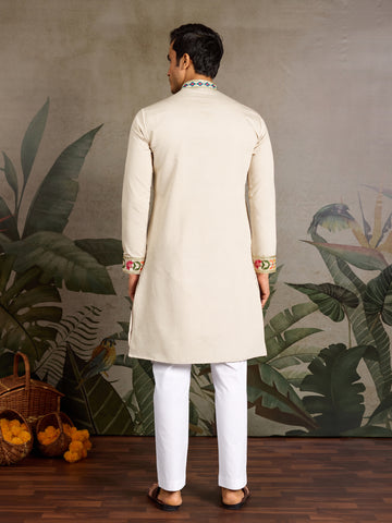 Beige Color Special Embroidered Kurta for Mens Wear