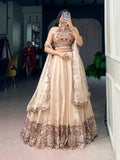 Traditional Beige Spider Crush Embroidered Lehenga Set for Special Occasions
