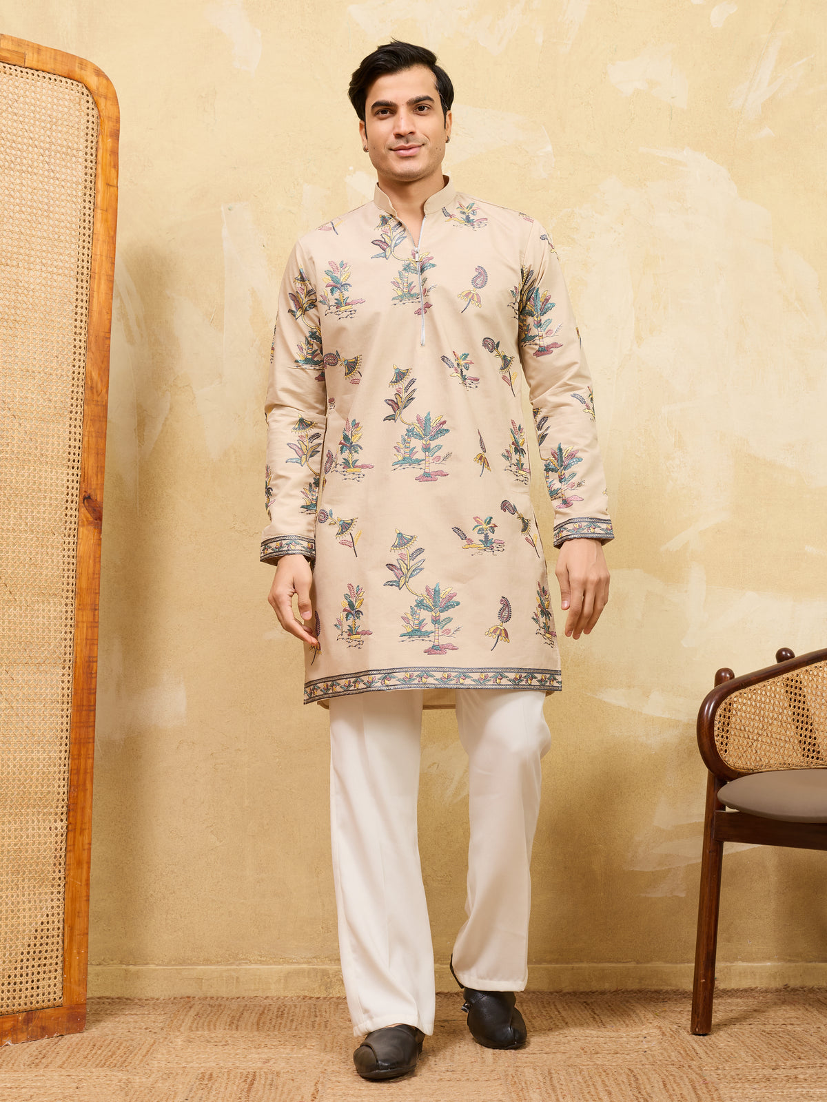 Graceful Beige Viscose Silk Kurta and Pant Set for Special Occasions

