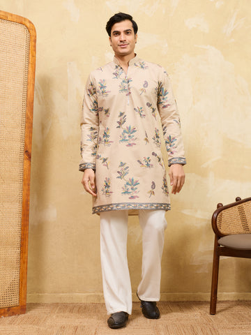 Graceful Beige Viscose Silk Kurta and Pant Set for Special Occasions
