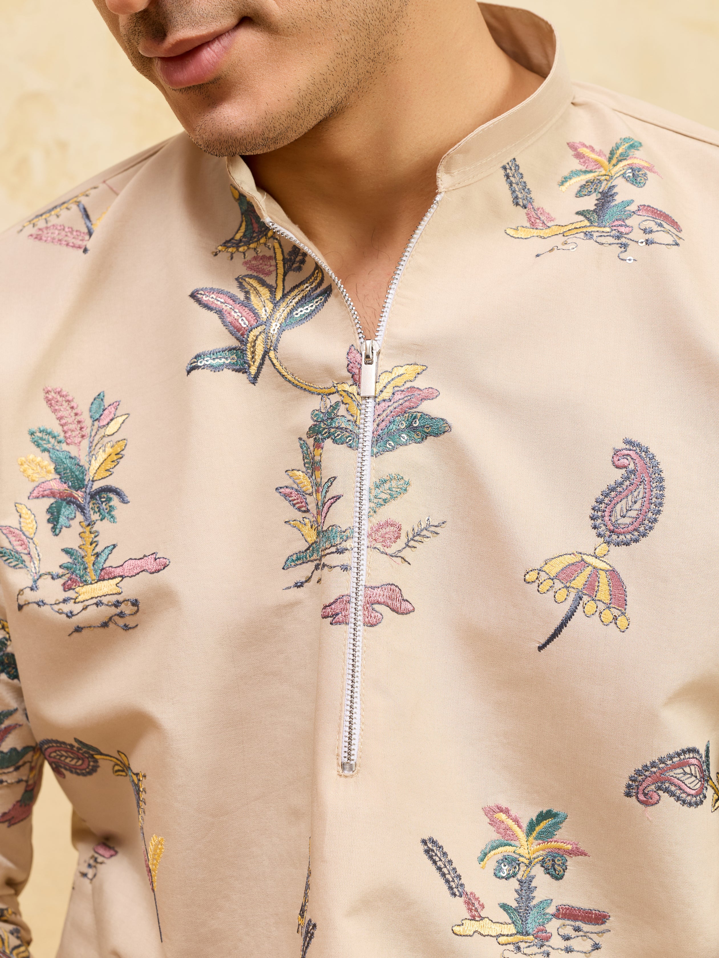 Graceful Beige Viscose Silk Kurta and Pant Set for Special Occasions
