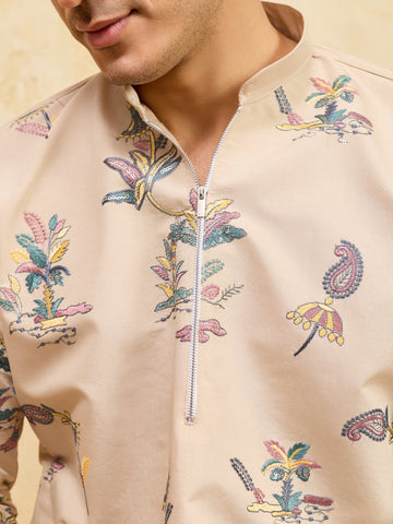 Graceful Beige Viscose Silk Kurta and Pant Set for Special Occasions
