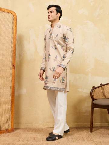 Graceful Beige Viscose Silk Kurta and Pant Set for Special Occasions