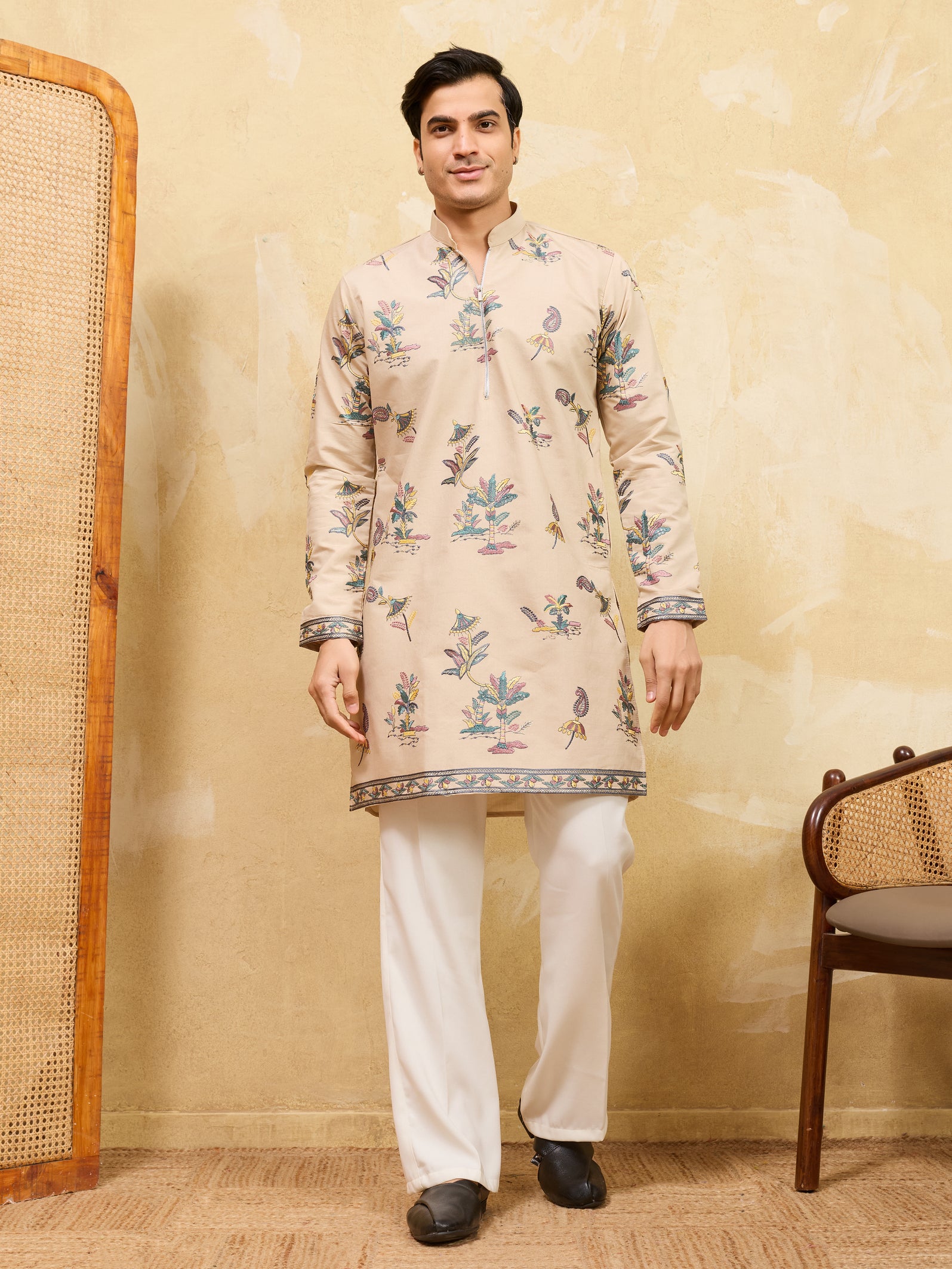 Graceful Beige Viscose Silk Kurta Set for Special Occasions
