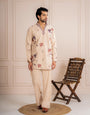 Beige V Neck Embroidered Kurta Set | Tulip Designer