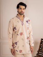 Beige V Neck Embroidered Kurta Set | Tulip Designer
