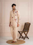 Beige V Neck Embroidered Kurta Set | Tulip Designer
