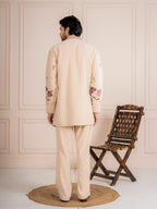 Beige V Neck Embroidered Kurta Set | Tulip Designer
