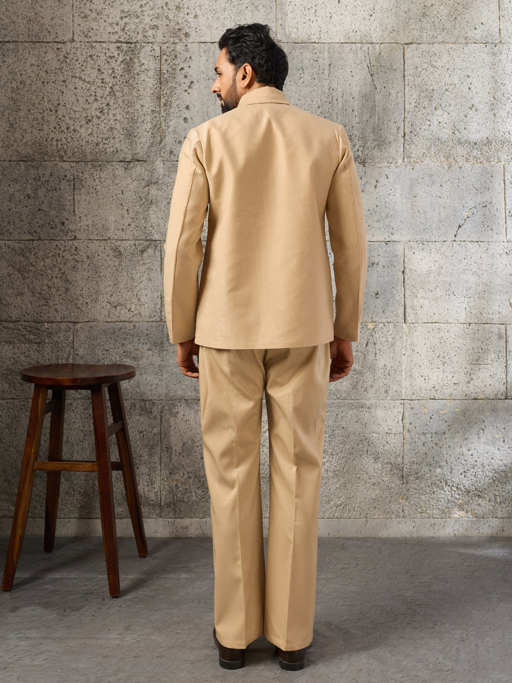 Exclusive Beige Velvet Mirror Work Bomber Jacket Set
