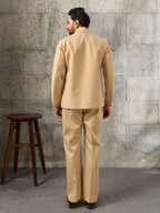 Exclusive Beige Velvet Mirror Work Bomber Jacket Set
