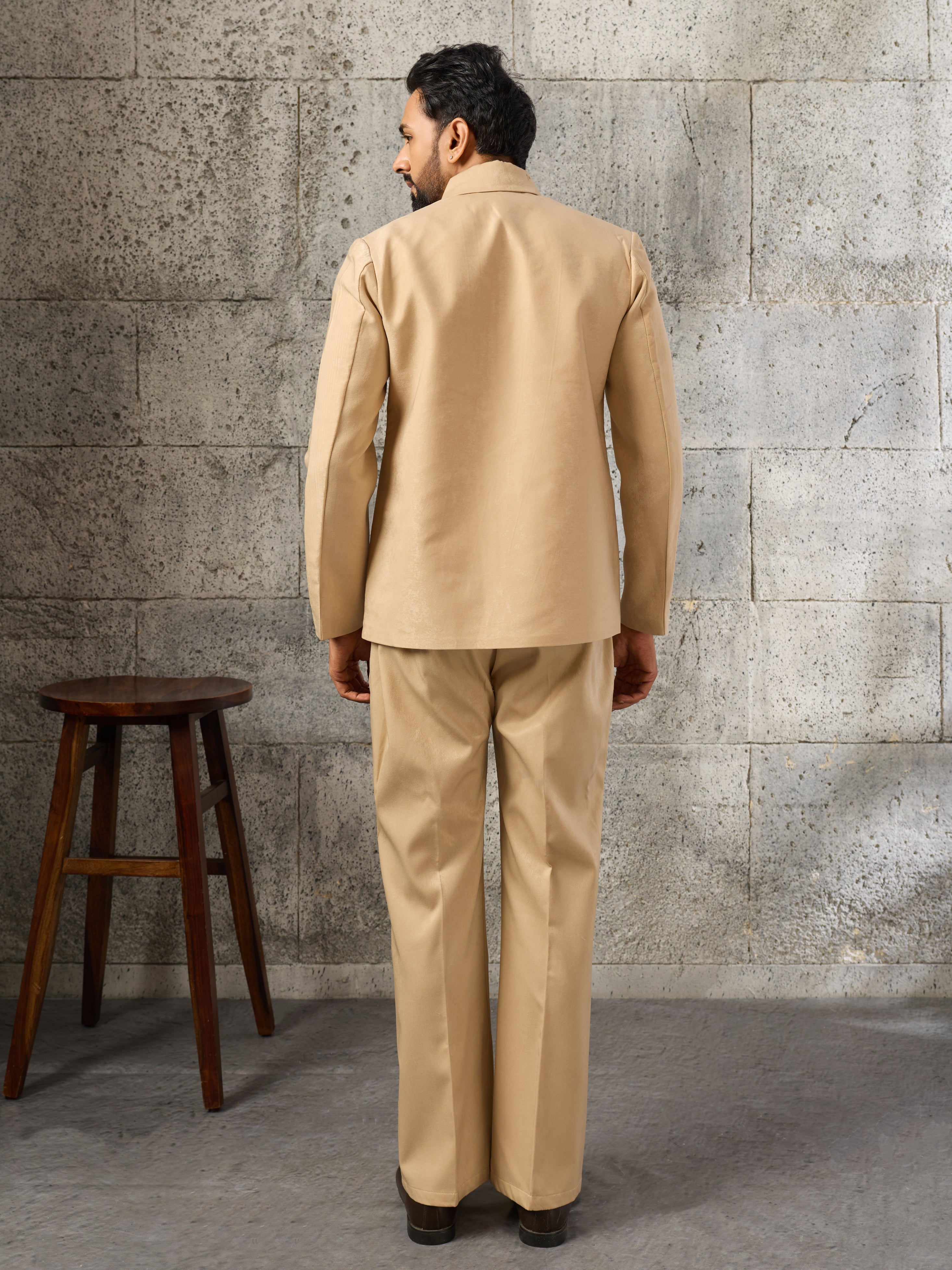 Exclusive Beige Velvet Mirror Work Bomber Jacket Set
