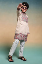 Perfect Beige Viscose Silk Kurta & Pant For Festive Wear

